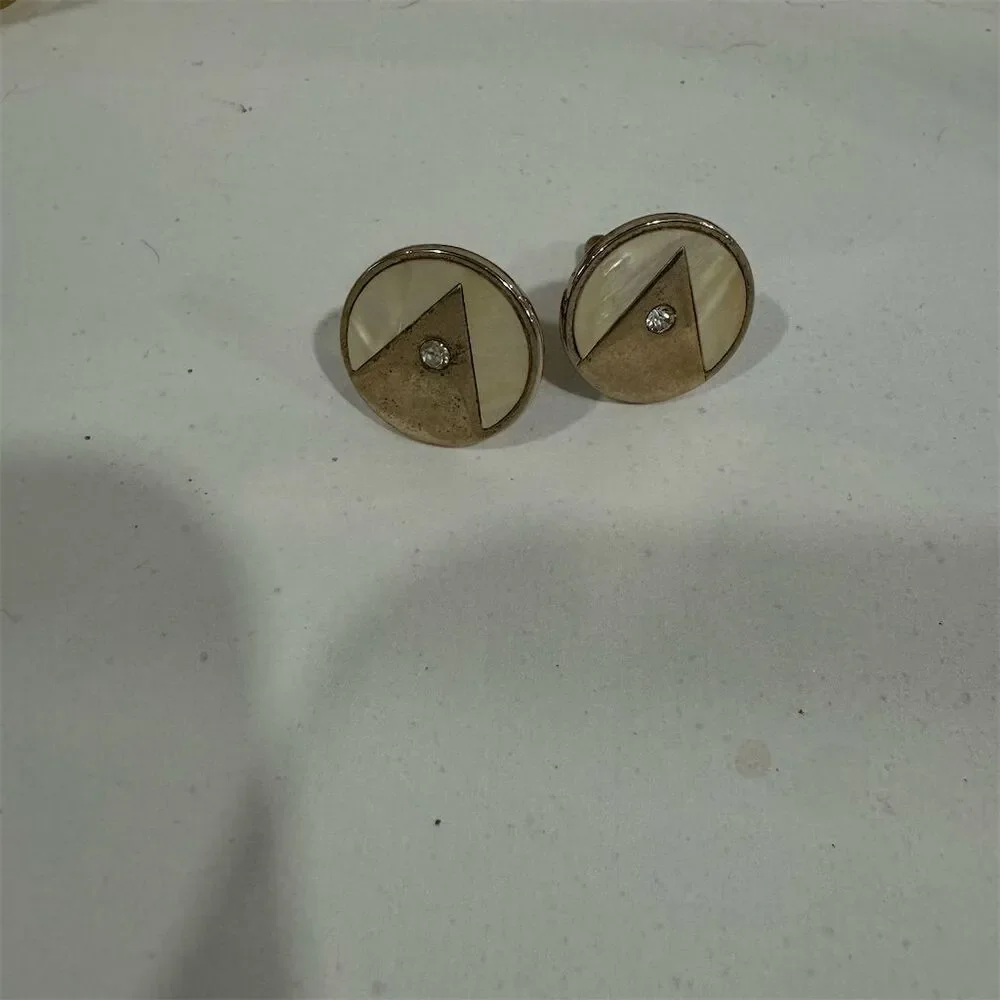 Vintage Swank Geometric Gold Tone Cufflinks w/ Mother of Pearl Inlay